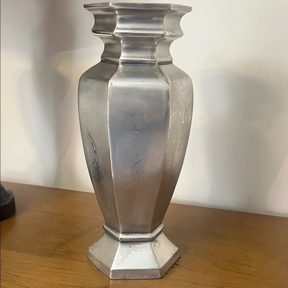 Pottery Barn Vintage Silver Hexagonal Vase.